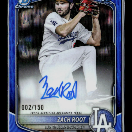 2025 Bowman Chrome Zach Root #CPA-ZR Blue Refractor 002/150 Auto