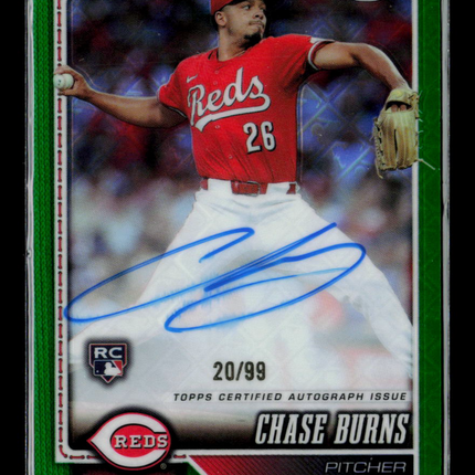 2026 Topps Chrome Chase Burns #RA-CB Green Refractor 20/99 RC Auto