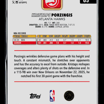 2026 Topps Chrome Kristaps Porzingis #65 Orange 03/25