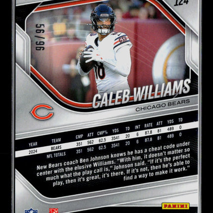 2025 Panini Prizm Football Caleb Williams #124 Blue Glitter 56/96