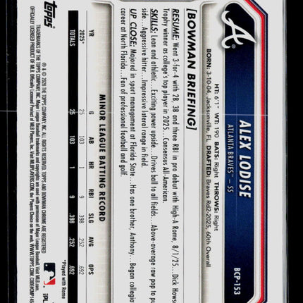 2026 Bowman Chrome Alex Lodise #BCP-153 114/399