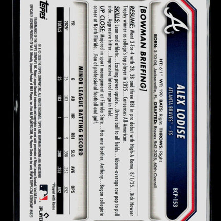 2026 Bowman Chrome Draft Alex Lodise #BCP-153 Green Refractor 17/99
