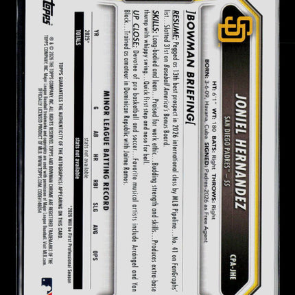 2026 Bowman Chrome Joniel Hernandez #CPA-JHE Black Auto