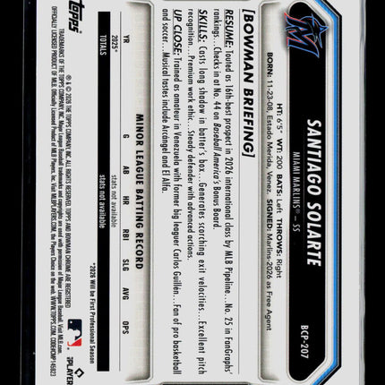 2026 Bowman Chrome Santiago Solarte #BCP-207 Blue Lizard Skin 026/150