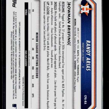 2026 Bowman Chrome Randy Arias #CPA-RA Auto