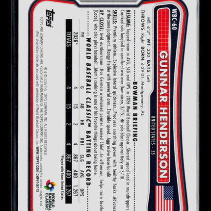 2026 Bowman Chrome Gunnar Henderson #WBC-60 Green Refractor 25/99