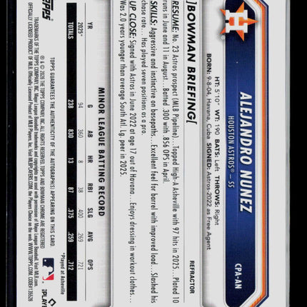 2026 Bowman Chrome Alejandro Nunez #CPA-AN Refractor 060/499 Auto