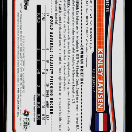 2026 Bowman Chrome Kenley Jansen #WBC-74 Gold Refractor 32/50