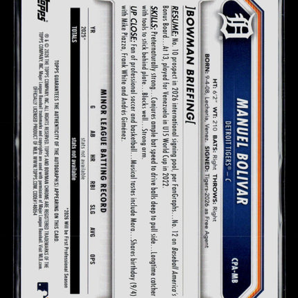 2026 Bowman Chrome Manuel Bolivar #CPA-MB Auto
