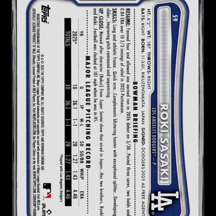 2026 Topps Bowman Chrome Roki Sasaki #59 /399