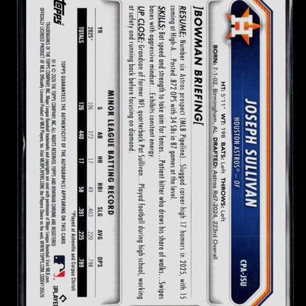 2026 Bowman Chrome Joseph Sullivan #CPA-JSU Auto
