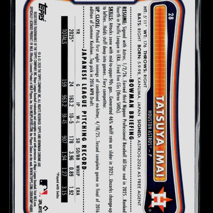 2026 Topps Bowman Chrome Tatsuya Imai #28 Blue RC