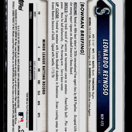 2026 Bowman Chrome Leonardo Reynoso #BCP-172 Green Reptilian 57/99