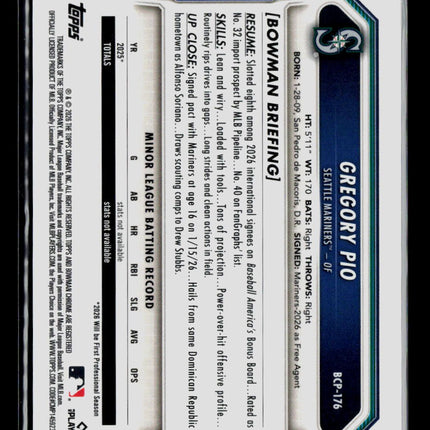 2026 Bowman Chrome Gregory Pio #BCP-176 Green Snake Skin 37/99