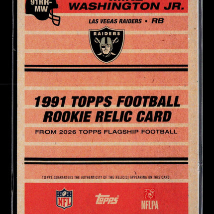 2026 Topps Flagship Football Mike Washington Jr. #91RR-MW Patch RC