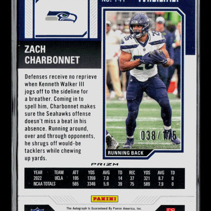2024 Panini Contenders Optic Zach Charbonnet #141 Red 038/175 RC Auto