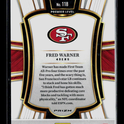2026 Panini Select Fred Warner #118 Red Blue