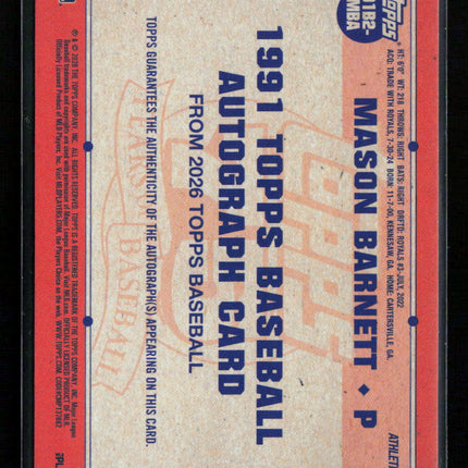 2026 Topps Mason Barnett #91B2-MBA RC Auto