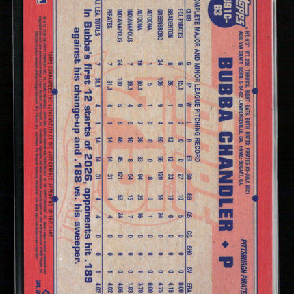 2026 Topps Chrome Update Bubba Chandler #U91C-63 Mojo Refractor RC 129/199 Auto