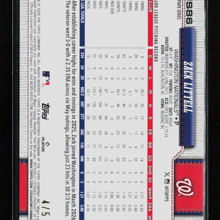2026 Topps Update Series Zack Littell #US86 Red