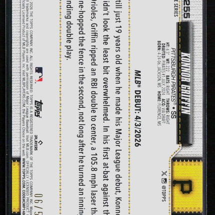 2026 Topps Update Series Konnor Griffin #US255 Gold RC 06/50