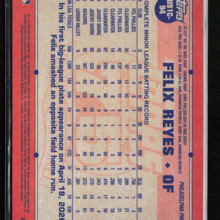 2026 Topps Chrome Update Series 1991 Topps Baseball Felix Reyes 002/199