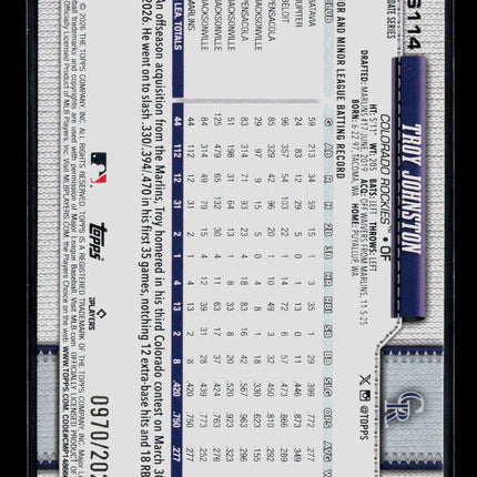 2026 Topps Update Series Troy Johnston #US114 Gold RC