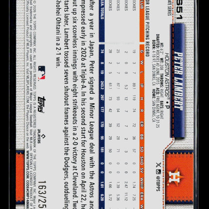 2026 Topps Update Series Peter Lambert #US51 Purple