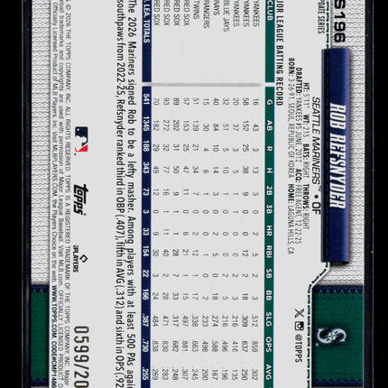2026 Topps Update Series Rob Refsnyder #US196 Gold