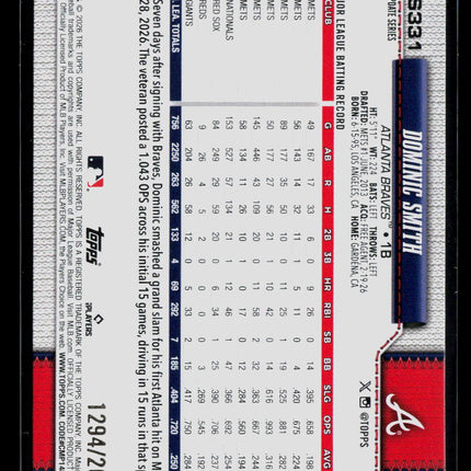 2026 Topps Update Series Dominic Smith #US331 Gold