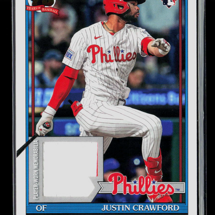 2026 Topps Baseball Justin Crawford #91TRU-JCR Blue Player-Worn Memorabilia RC