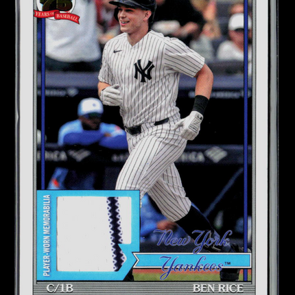 2025 Topps Ben Rice #91RU-BR 1991 Baseball Relic Player-Worn Memorabilia