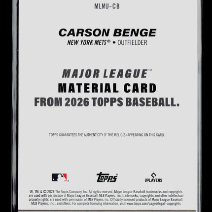 2026 Topps Carson Benge #MLMU-CB RC Memorabilia