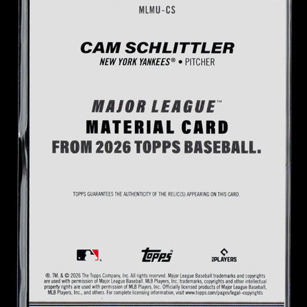 2026 Topps Cam Schlittler #MLMU-CS RC Memorabilia