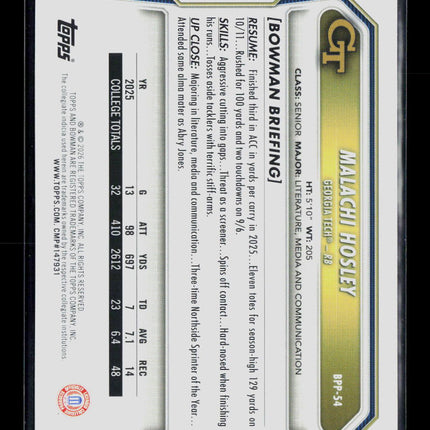 2026 Bowman University Malachi Hosley #BPP-54 Yellow 75/275