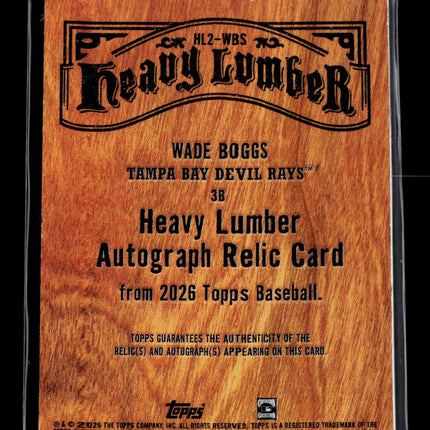 2026 Topps Baseball Heavy Lumber Wade Boggs #HL2-WBS Game-Used Bat Auto