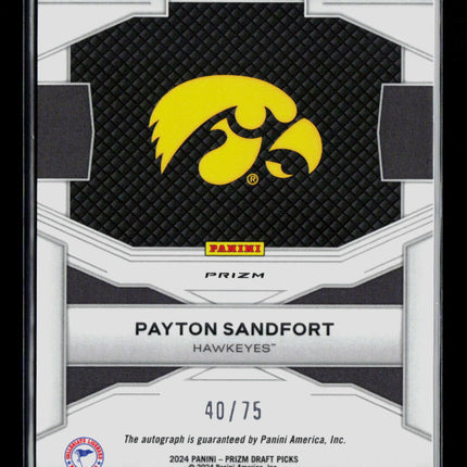 2024 Panini Prizm Draft Picks Payton Sandfort #P-PSF Blue Cracked Ice 40/75 Auto