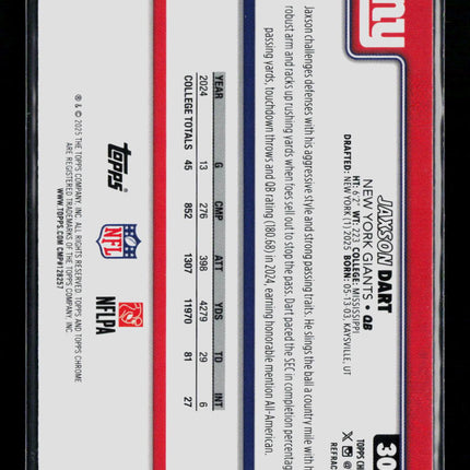 2025 Topps Chrome Jaxson Dart #306 Refractor RC