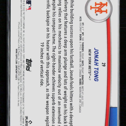 2025 Topps Chrome Jonah Tong #29 Orange Refractor RC 16/25