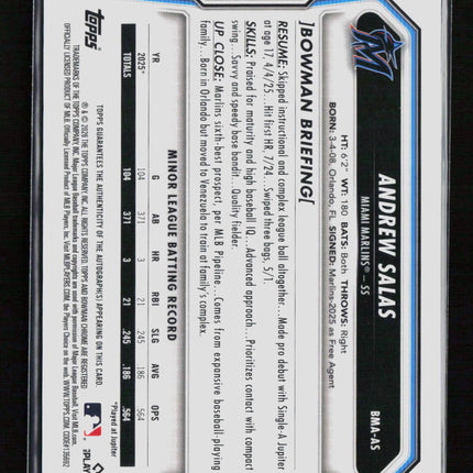 2026 Bowman Chrome Mega Box Andrew Salas #BMA-AS Mojo Refractor Auto