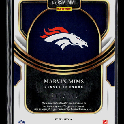 2024 Panini Select Football Marvin Mims #RSM-MMI 182/199 RC Auto