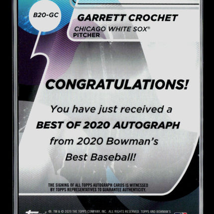 2020 Bowman's Best Garrett Crochet #B20-GC Blue Refractor 50/150 Auto