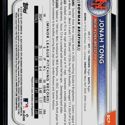 2025 Bowman Chrome Jonah Tong #BCP-105 Orange Geometric 10/25