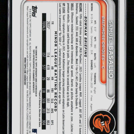 2024 Bowman Chrome Mega Box Samuel Basallo #BMA-SB Mojo Refractor Auto