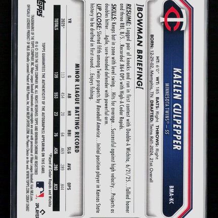 2026 Bowman Chrome Kaelen Culpepper #BMA-KC Blue Mojo Refractor 004/150 Auto