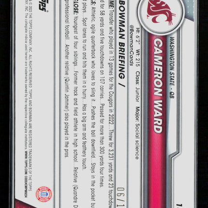 2023 Bowman Chrome University Football Cameron Ward #145 Purple Geometric 06/10