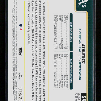 2025 Topps Oakland Athletics #594 Purple Foil