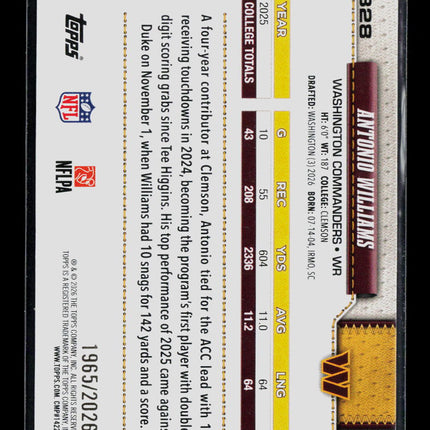2026 Topps Antonio Williams #328 Gold 1965/2026 RC