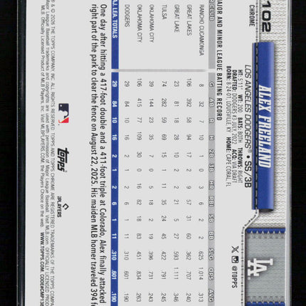 2026 Topps Chrome Alex Freeland #102 Blue Wave Refractor RC 002/150