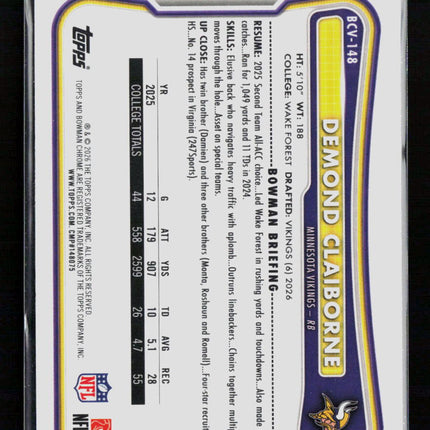 2026 Bowman Chrome Demond Claiborne #BCV-148 Pink 113/250 RC